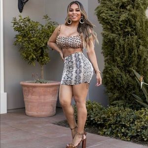 Stone Slinky Snake Print Ruched Side Toggle Skirt!